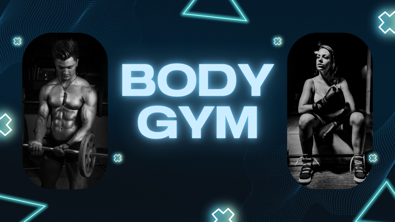 Blue and Black Neon Gradient Geometric Body Gym YouTube Thumbnail