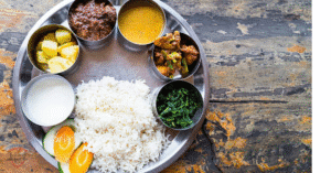 Indian lentil and rice bowl high in protein